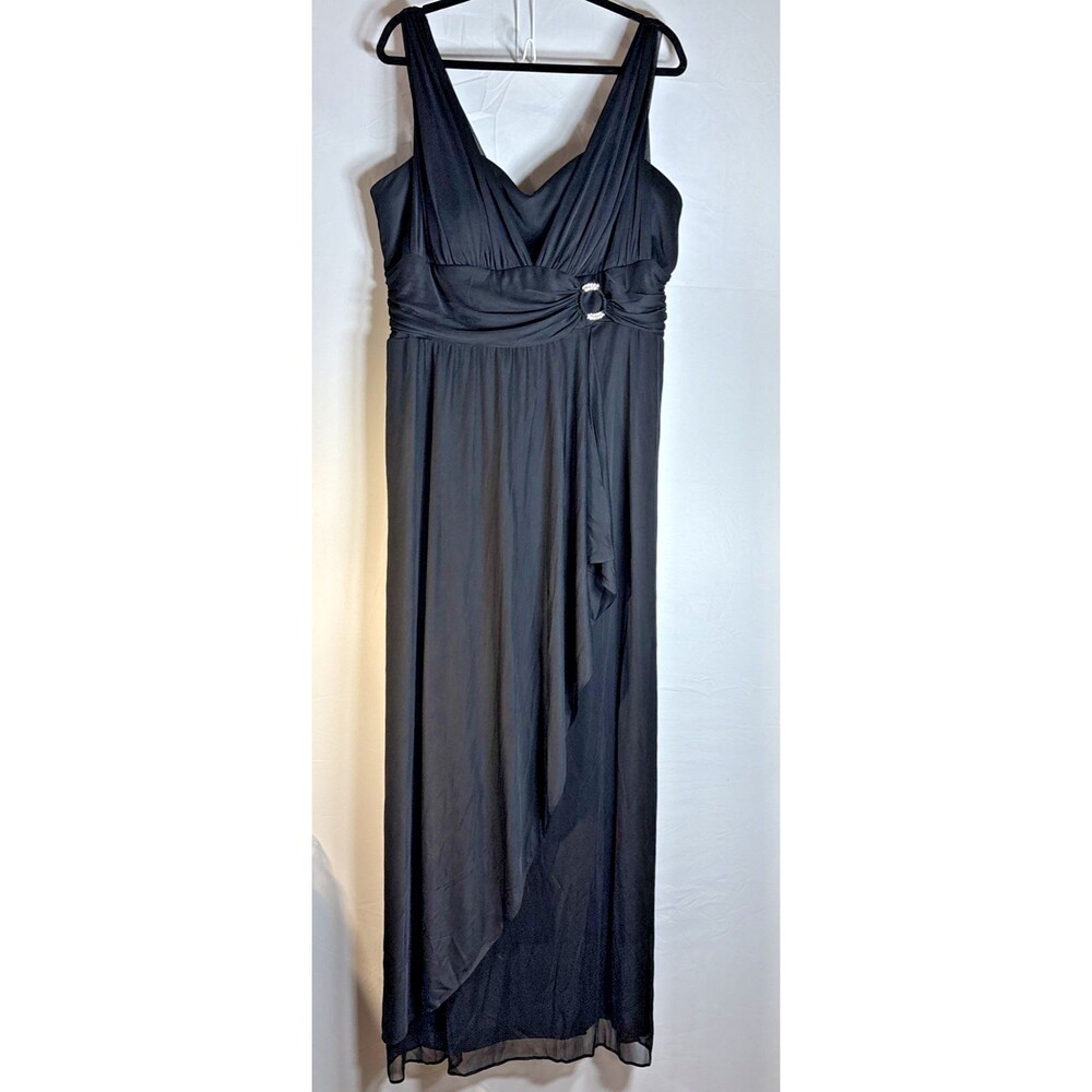 Vintage Betsy & Adam Black Formal Evening Gown 18W Rhinestone Maxi Dress USA